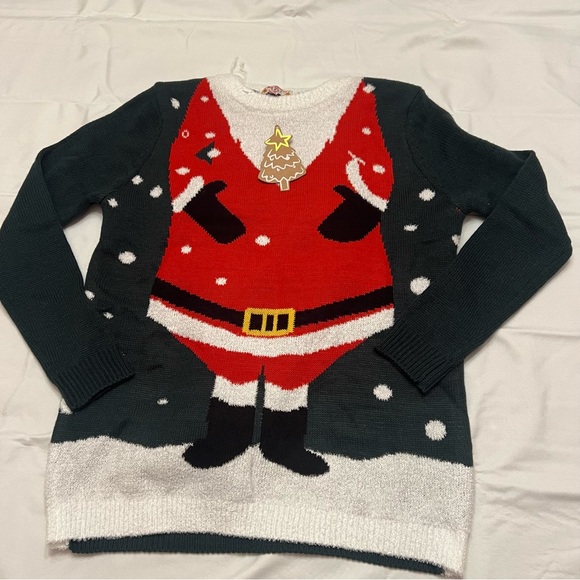 NWT Santa Claus sweater with matching hat ugly Christmas sweater contest - Picture 2 of 4